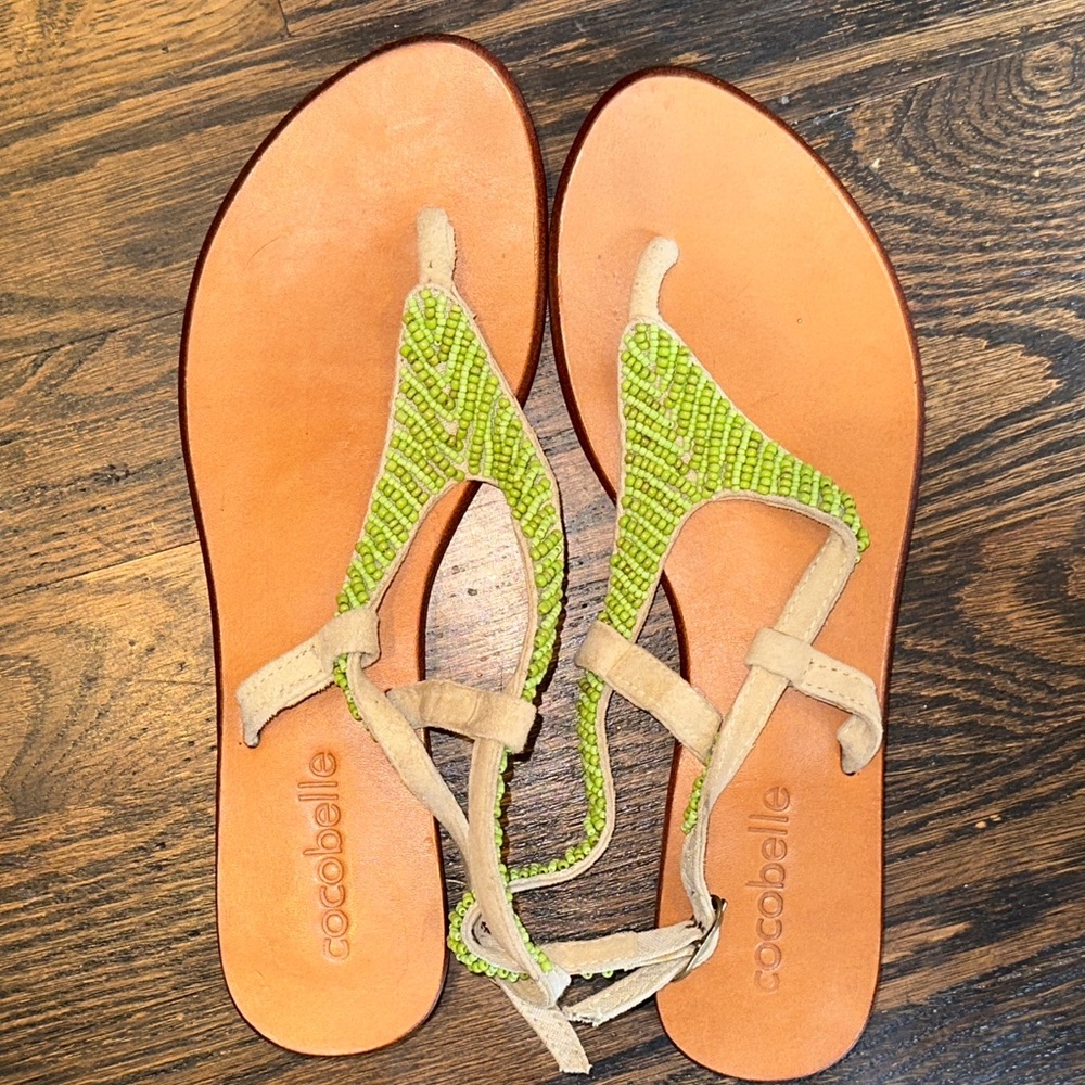 Cocobelle Women's Green and Tan Beaded Sandals